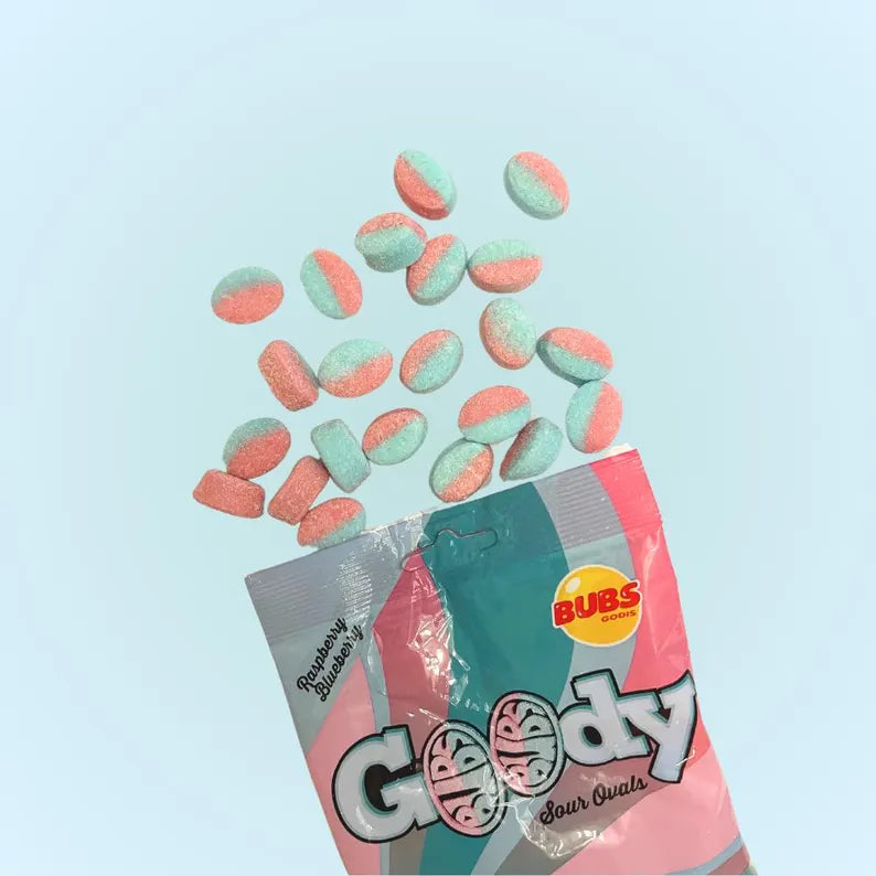 BUBS goody raspberry & blueberry sour ovals 90g