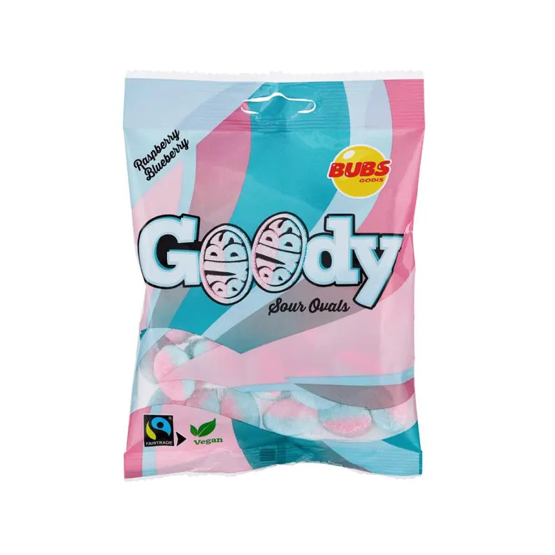 BUBS goody raspberry & blueberry sour ovals 90g